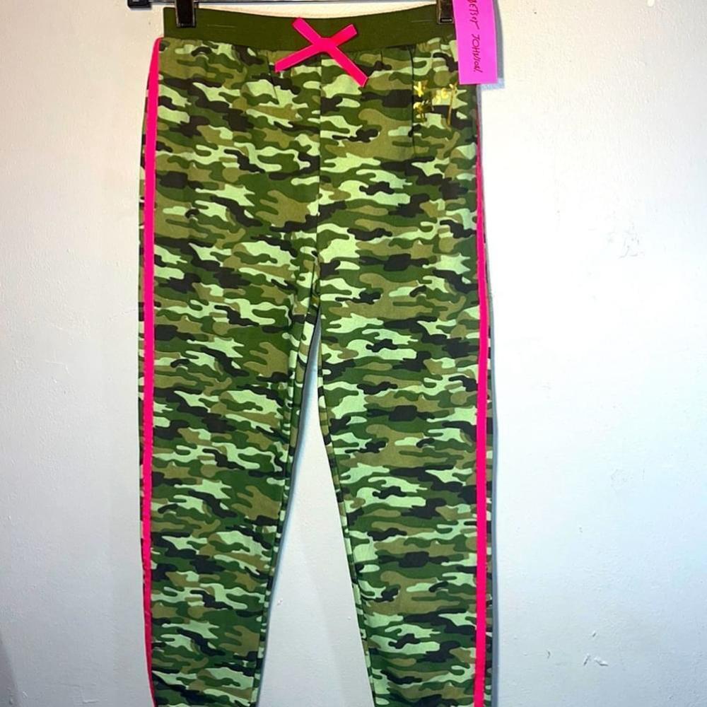 Betsy Johnson Girls Camo Jogging Pants Pink Blue stripe NWT size 10 Girl or XL